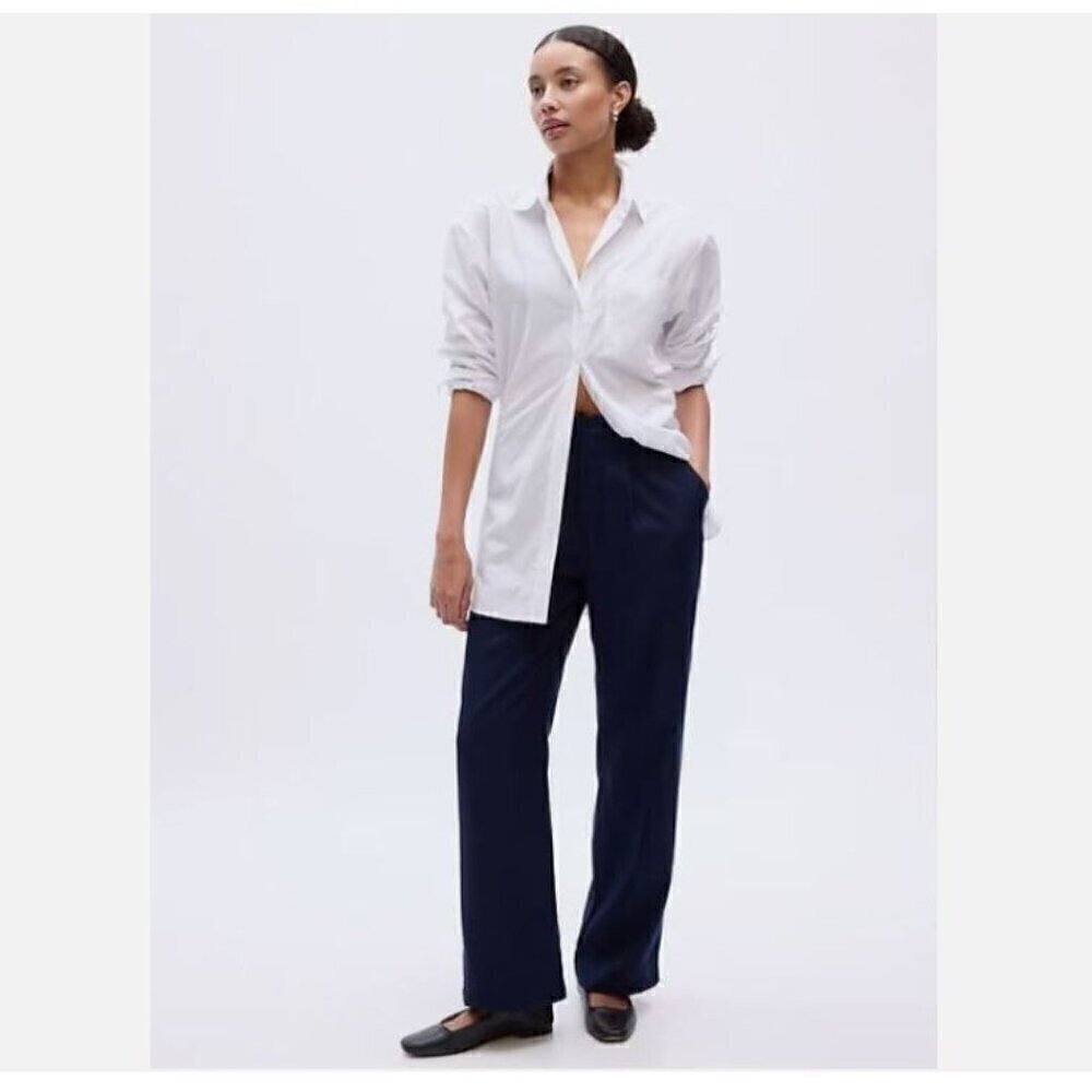 GAP High Rise Loose Straight Trouser Pants Navy Blue Size 20 NWT Lyocell Drapey